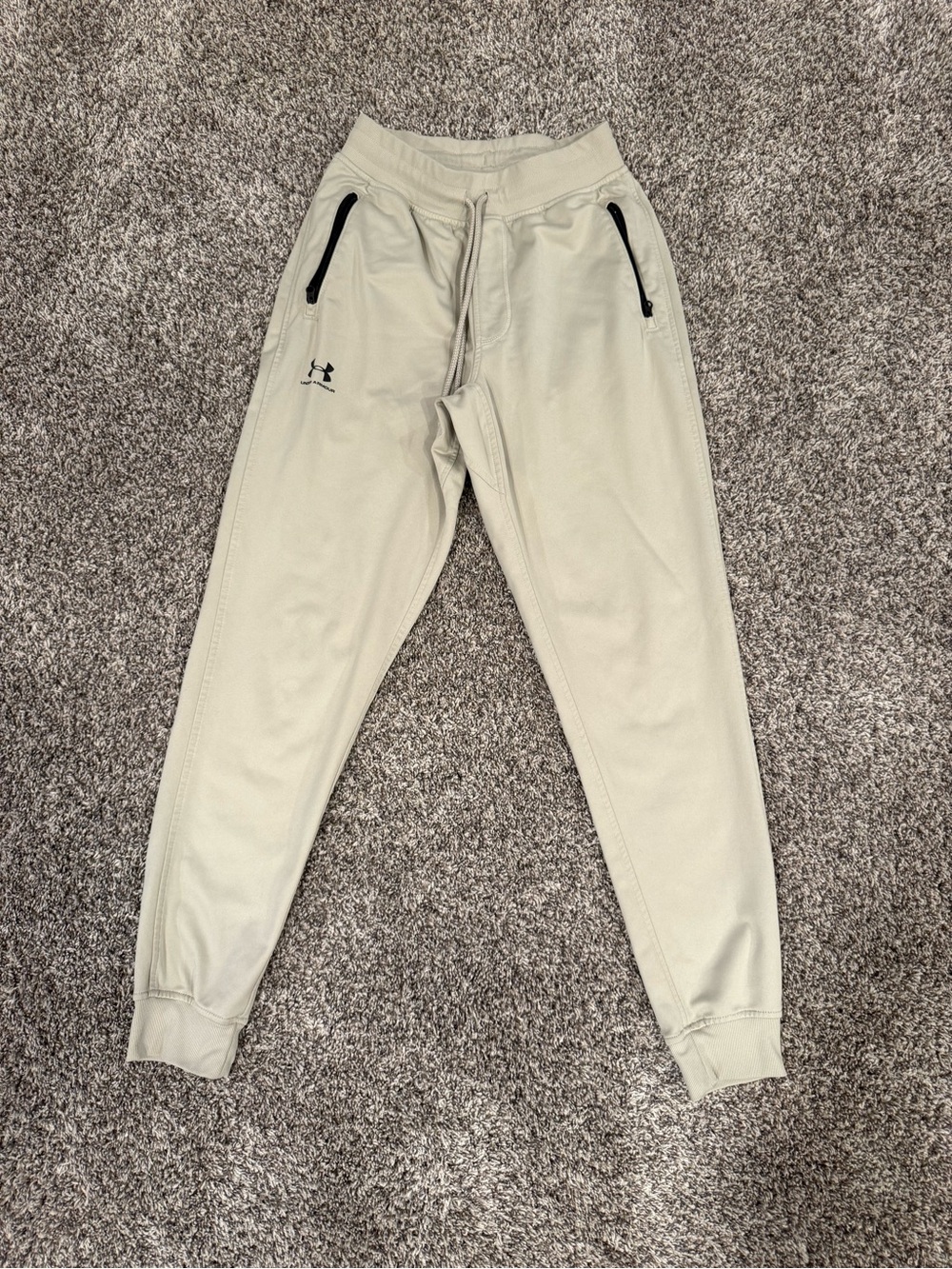 Under Armour Men's Light Cream Performance Joggers with Black Zippers